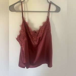 Rust satin lace-trimmed Abercrombie satin tank